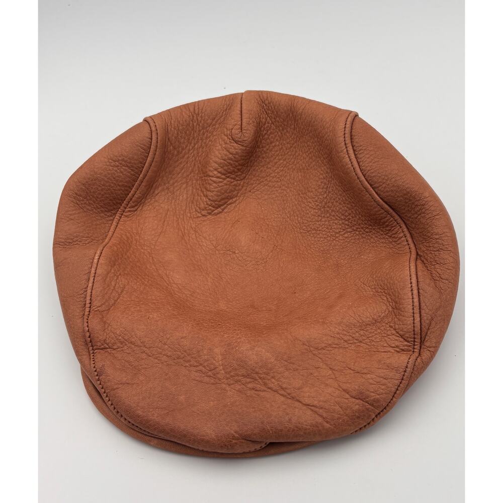 Orvis Genuine Deerskin Leather Driver Cap Brown Large Snap Bill Newsboy Hat - Picture 10 of 11